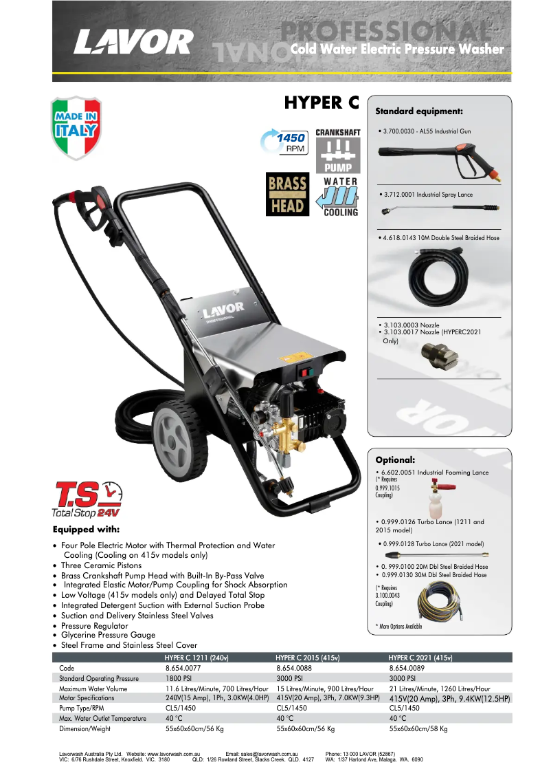 Page 1 de la notice Fiche technique Lavorwash HYPERC1211