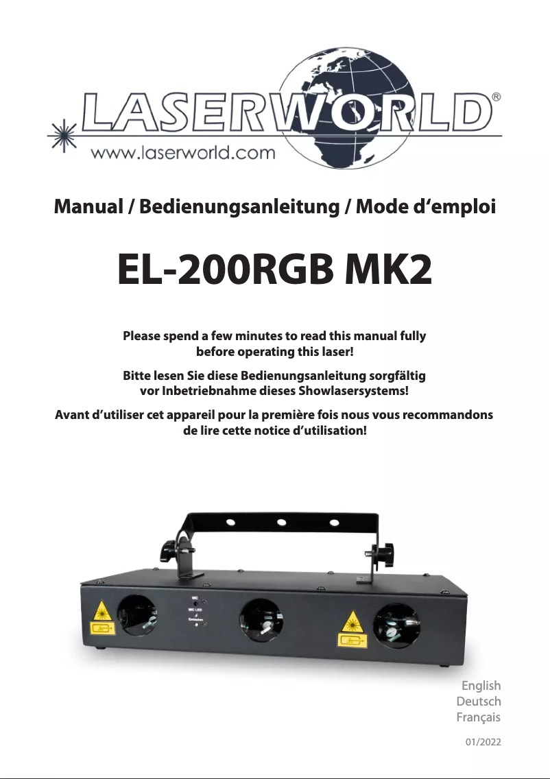 Page 1 de la notice Manuel utilisateur Laserworld EL-200RGB MK2