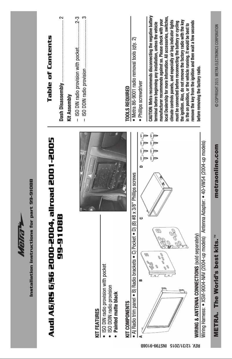 Page 1 de la notice Guide d'installation Metra 99-9108B