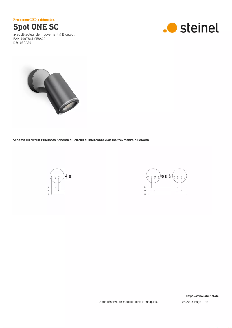 Page 1 de la notice Schéma de câblage Steinel Spot ONE SC