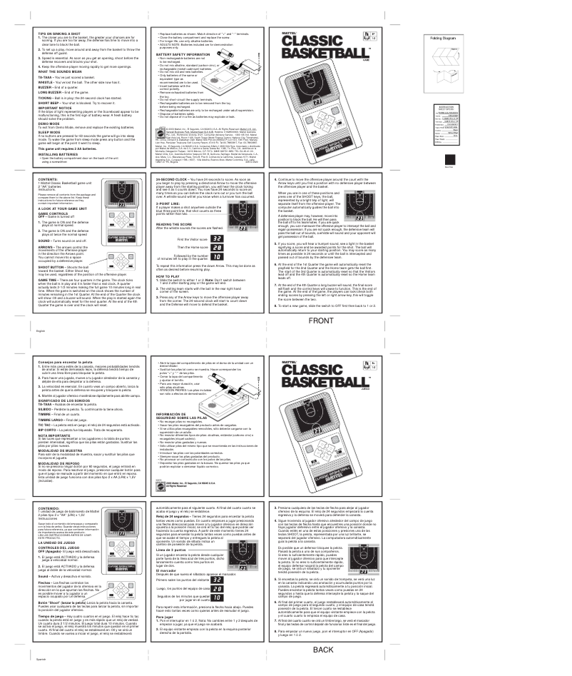 Page n°1 - Manuel utilisateur Mattel Classic Basketball Game