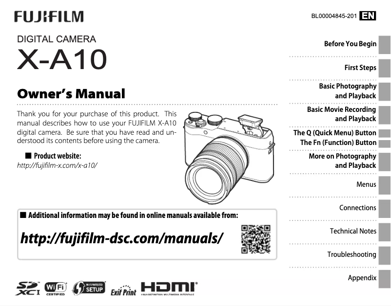 Page n°1 - Manuel utilisateur Fujifilm X-A10