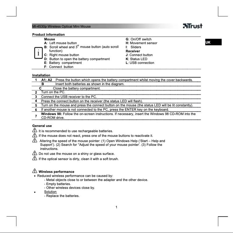 Page n°1 - Manuel utilisateur Trust MI-4530p