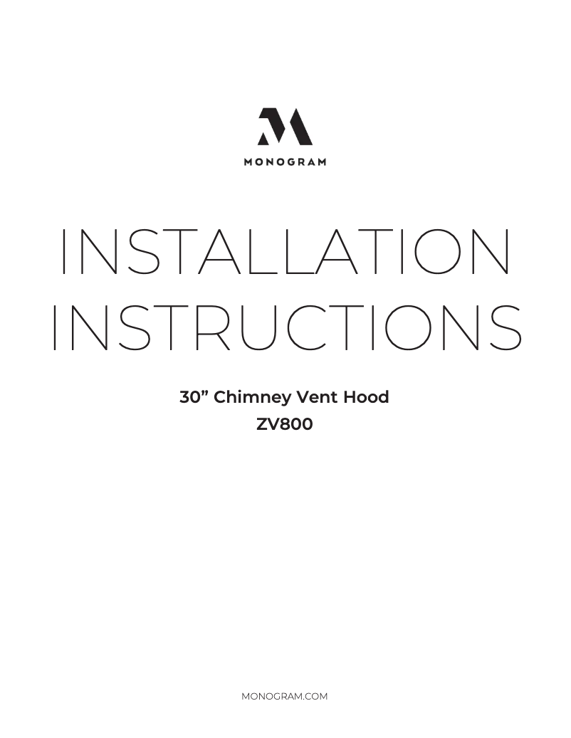 Page n°1 - Guide d'installation Monogram ZV800SJSS