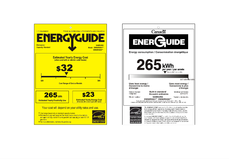 Page 1 de la notice Label énergétique Samsung DW80R5061UT