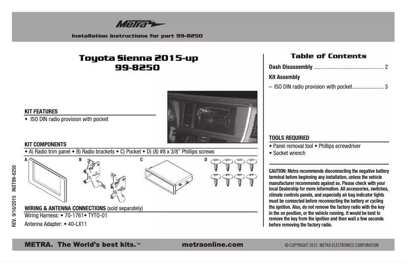 Page 1 de la notice Guide d'installation Metra 99-8250