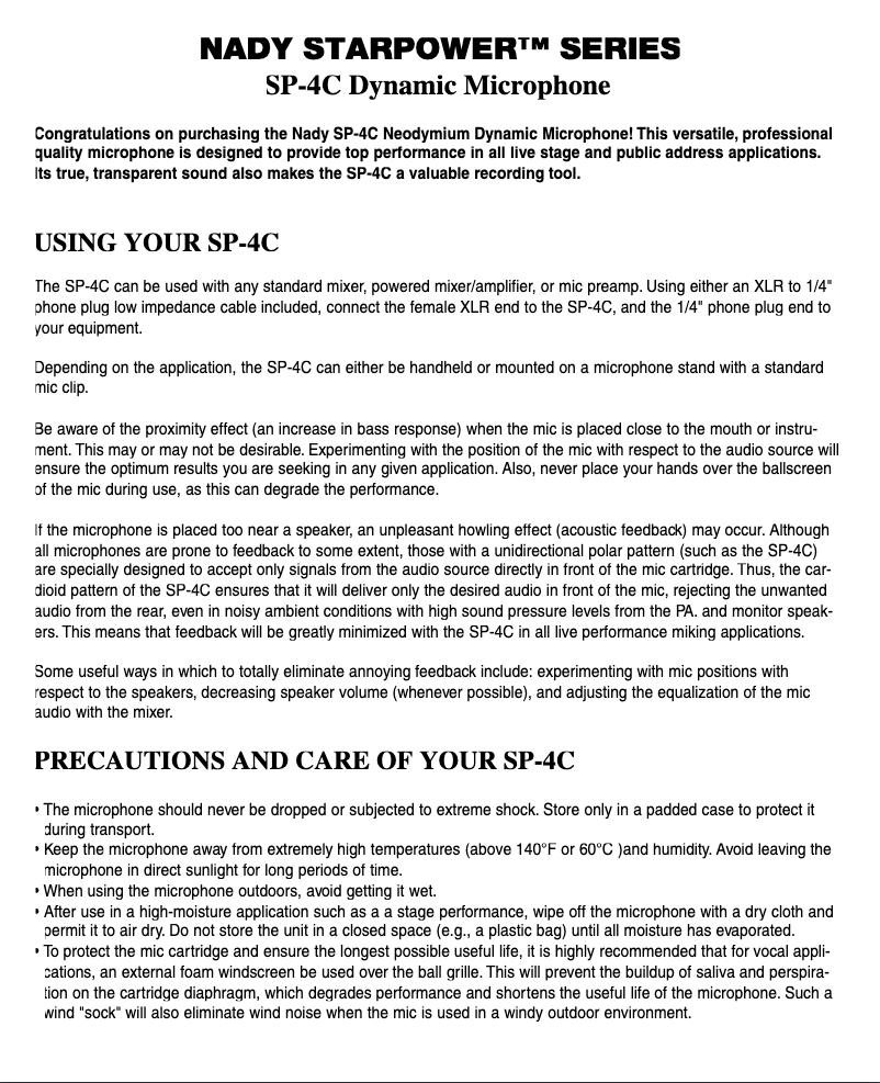 Page 1 de la notice Manuel utilisateur Nady SP-4C