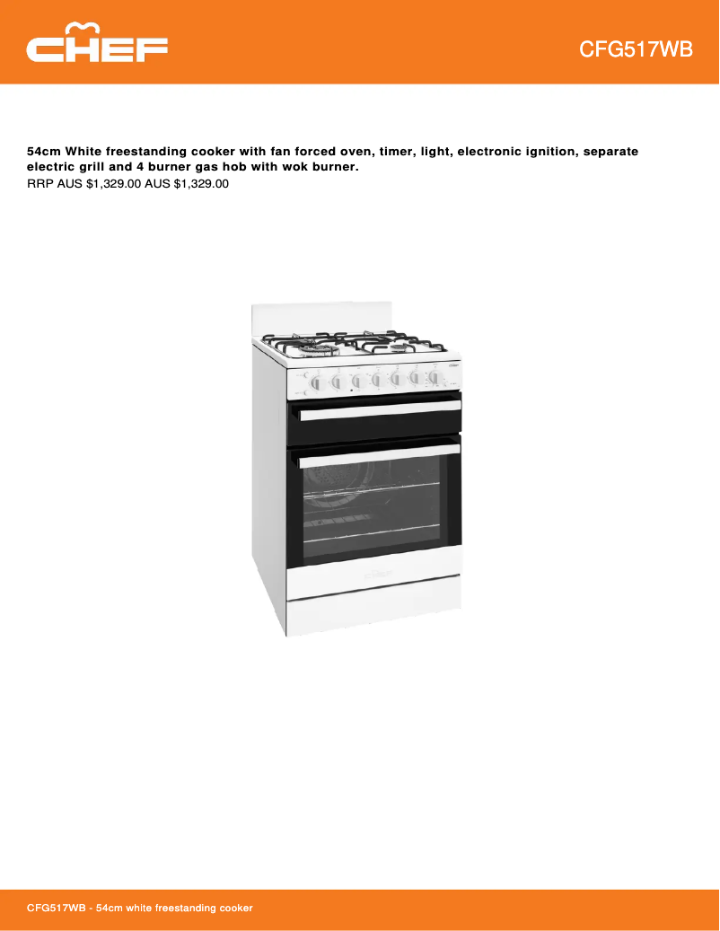 Page 1 de la notice Fiche technique Chef CFG517WBLP
