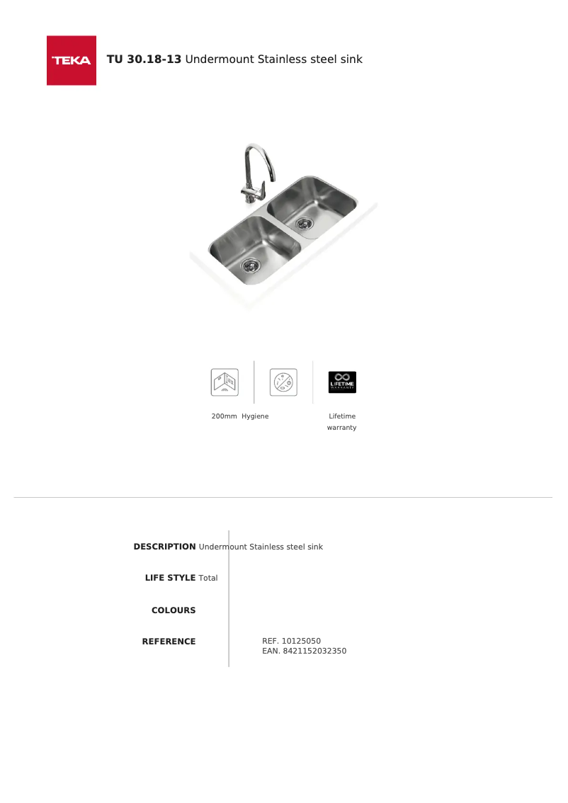 Page 1 de la notice Fiche technique Teka TU 30.18-13
