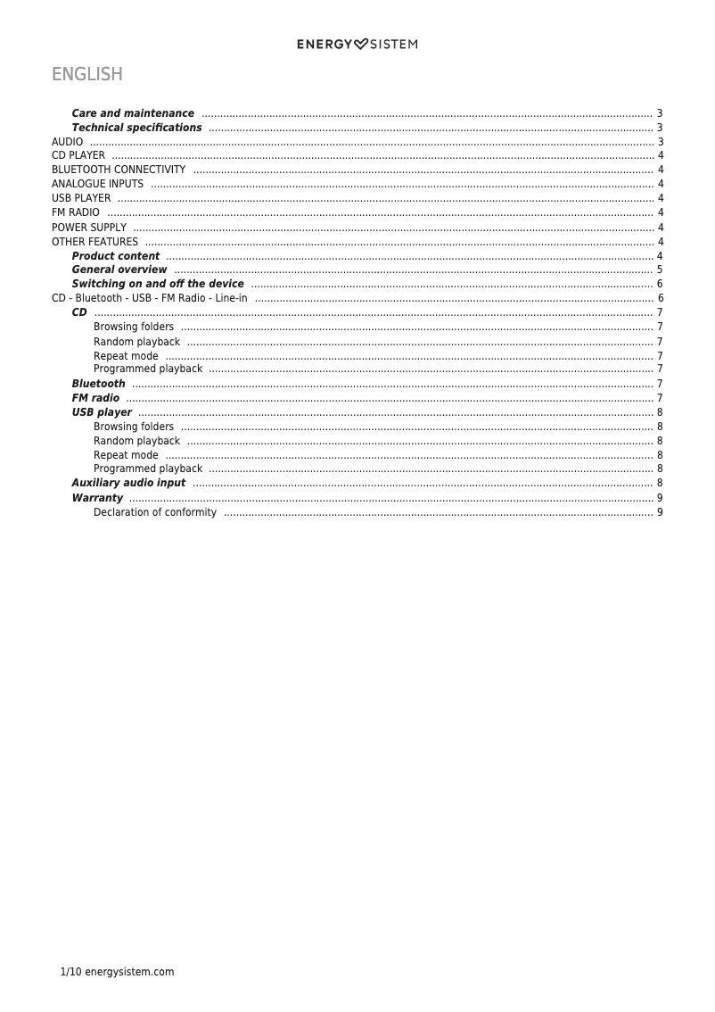 Page 1 de la notice Manuel utilisateur Energy Sistem Home Speaker 7 Micro Hi-Fi