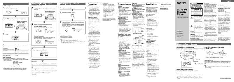 Page 1 de la notice Manuel utilisateur Sony CFD-S36