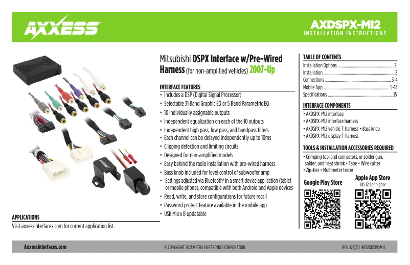 Page 1 de la notice Manuel utilisateur AXESS AXDSPX-MI2