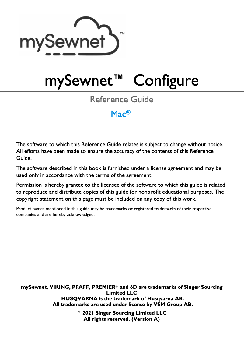 Page n°1 - Manuel utilisateur mySewnet Configure