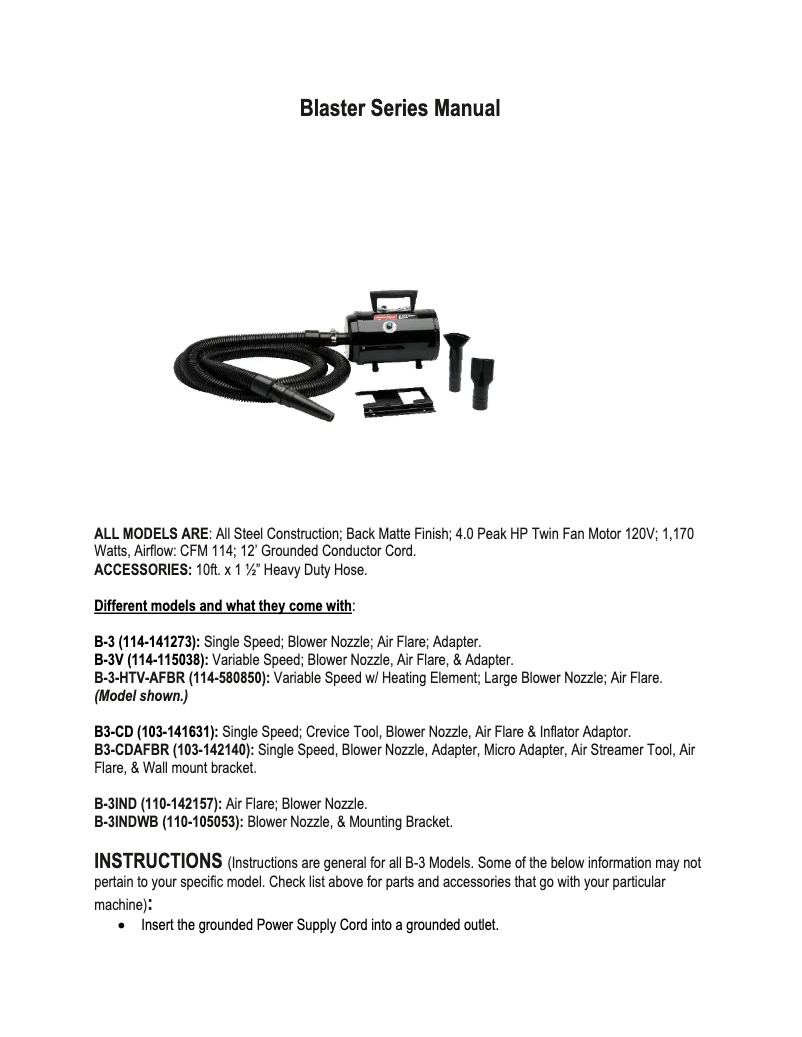 Page 1 de la notice Manuel utilisateur MetroVac Air Force Blaster