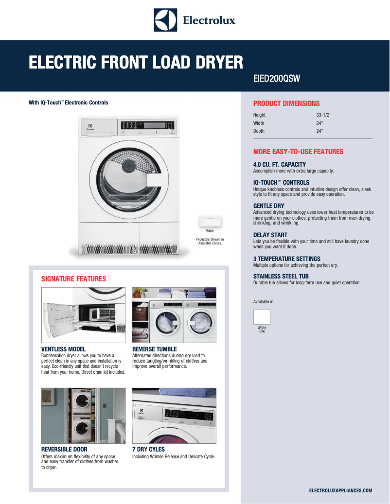 Page n°1 - Fiche technique Electrolux EIED200QSW