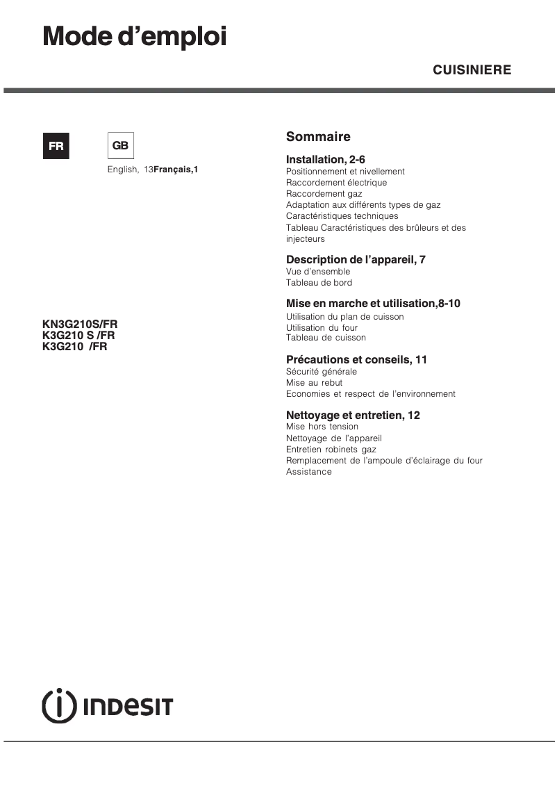 Image de la première page du manuel de l'appareil KN3G210S(X)/FR