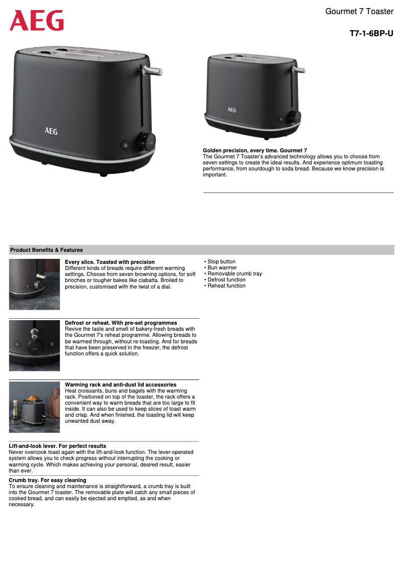 Page 1 de la notice Manuel utilisateur AEG Gourmet 7 T7-1-6BP-U