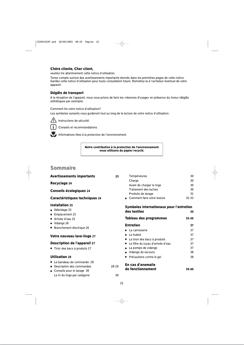 Page n°1 - Manuel utilisateur Zanker SF 4400