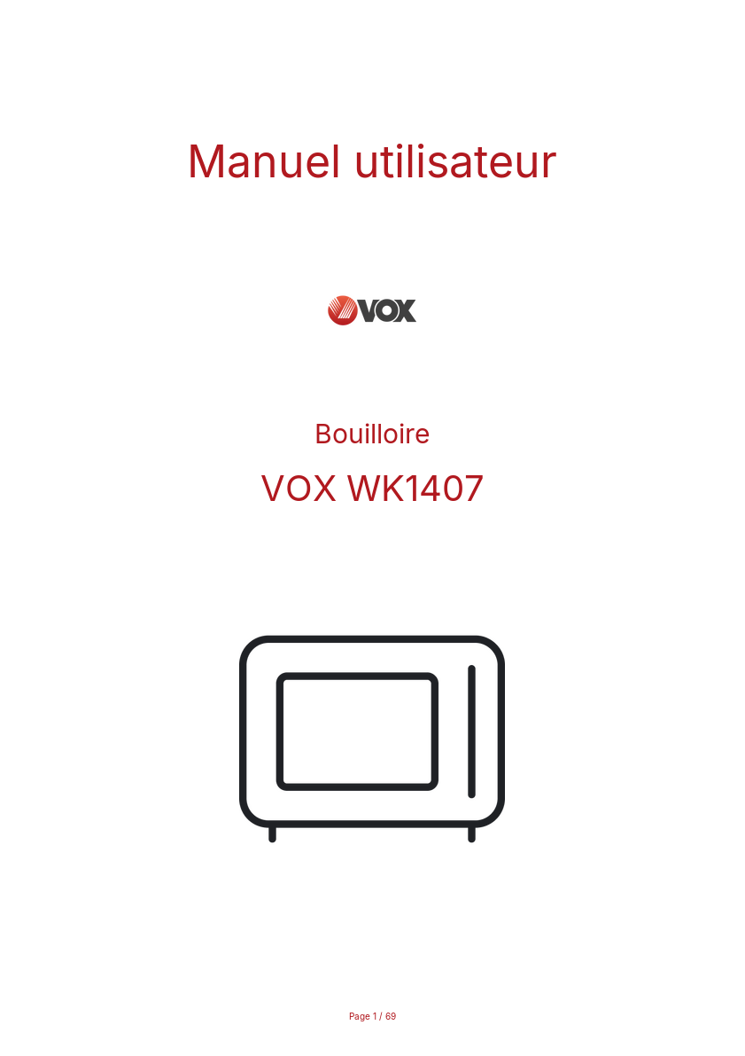 Page n°1 - Manuel utilisateur VOX WK1407
