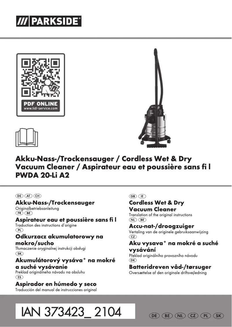 Page 1 de la notice Manuel utilisateur Parkside PWDA 20-Li A1