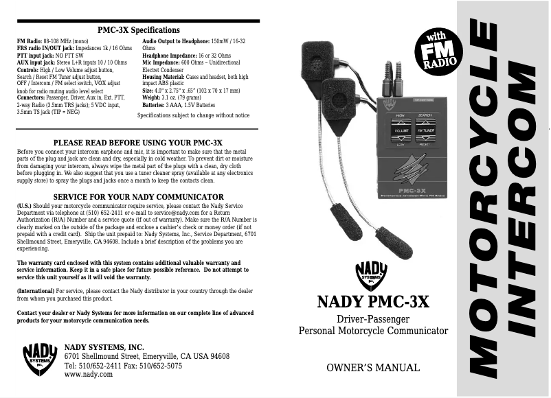 Page n°1 - Manuel utilisateur Nady Systems PMC-3X