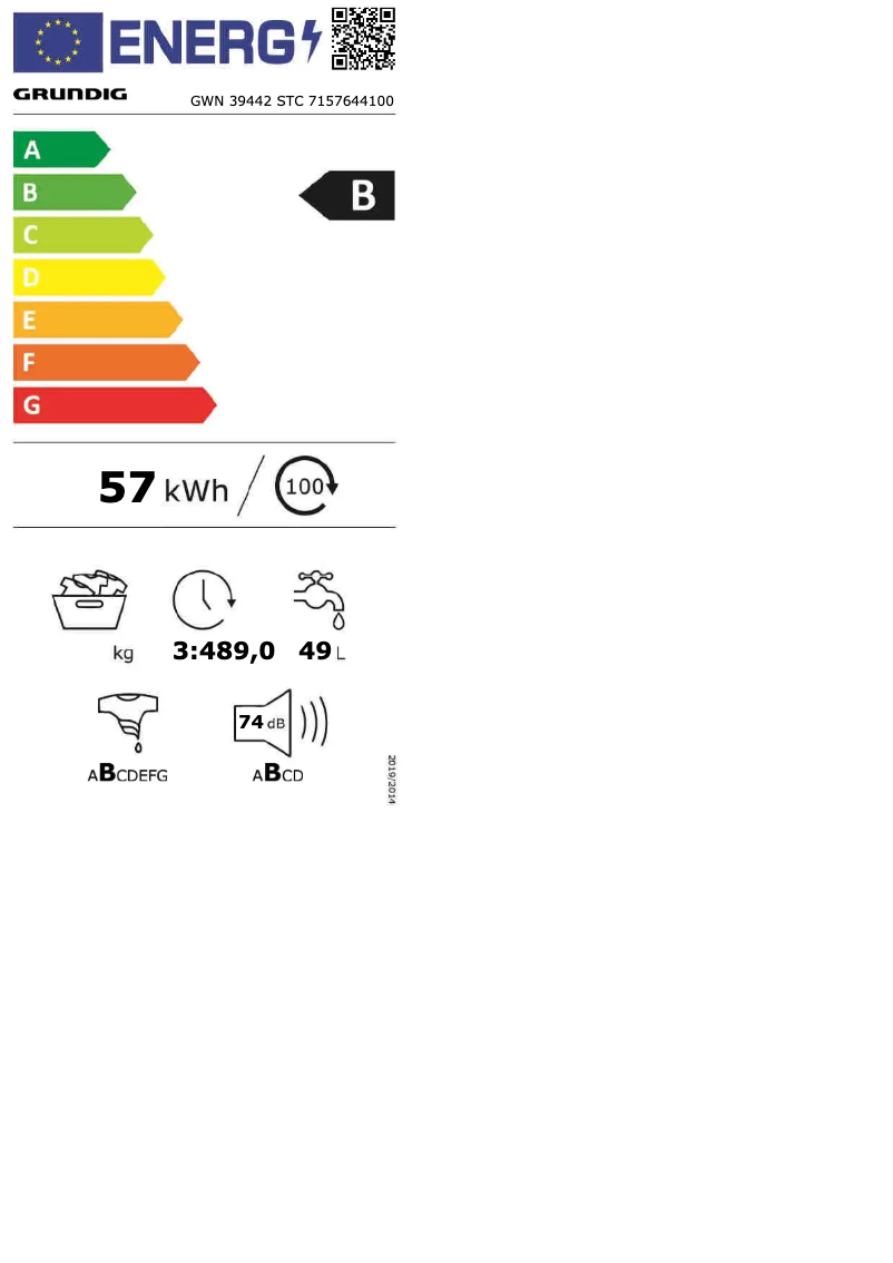 Page n°1 - Label énergétique Grundig GWN39442STC