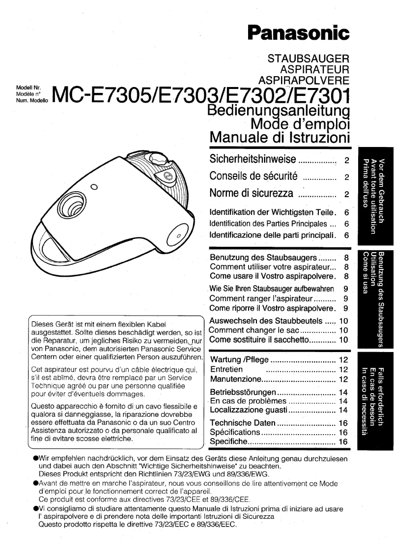 Page 1 de la notice Manuel utilisateur Panasonic MC-E7305