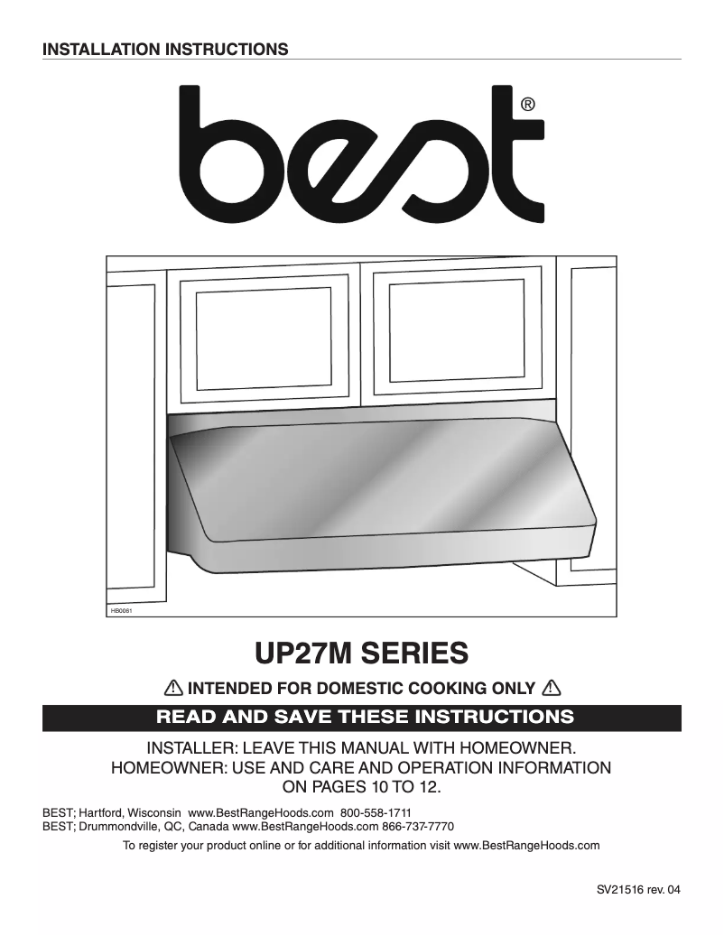 Page n°1 - Guide d'installation Best UP27M30SB