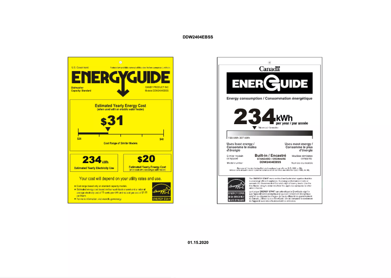 Page 1 de la notice Label énergétique Danby DDW2404EBSS