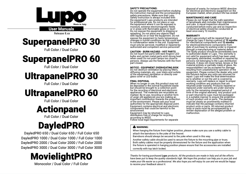 Page n°1 - Manuel utilisateur LUPO DayledPRO 3000