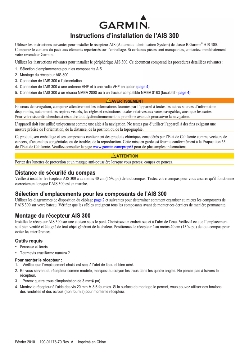 Page 1 de la notice Manuel utilisateur Garmin AIS 300
