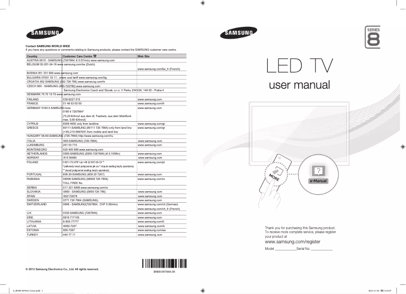 Page n°1 - Manuel utilisateur Samsung UE75F8000SL