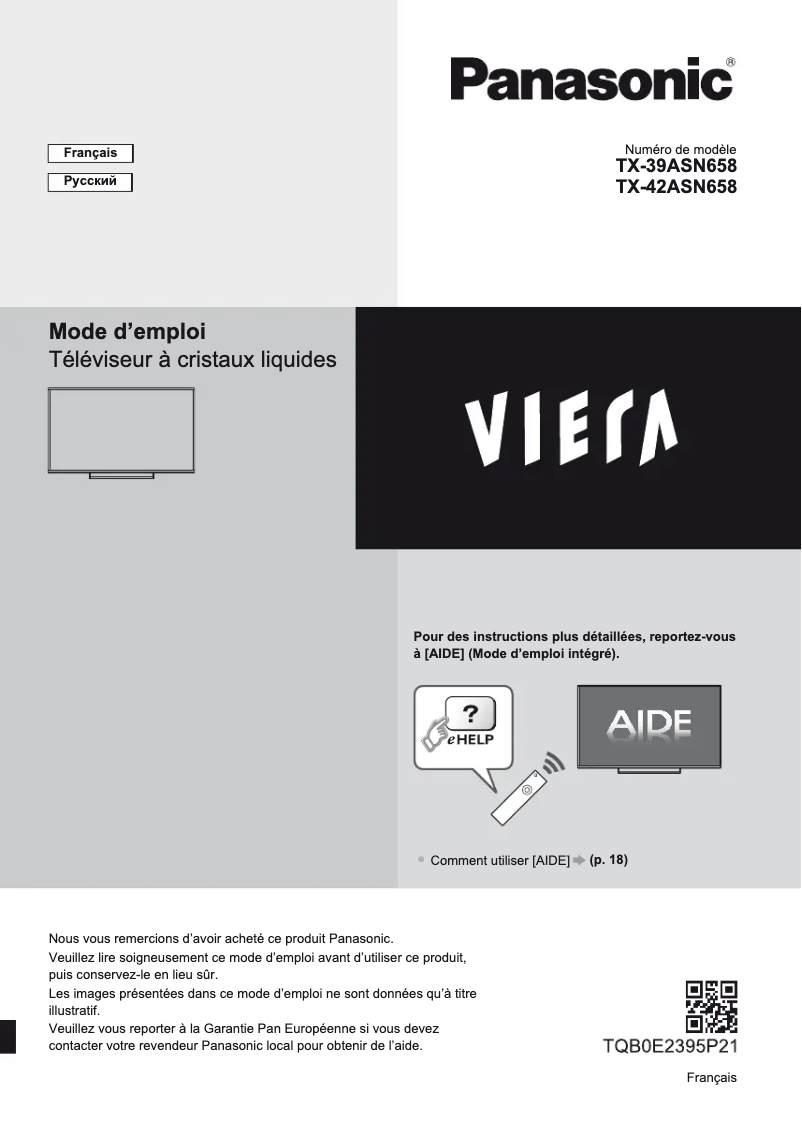 Page 1 de la notice Manuel utilisateur Panasonic TX-39ASN658