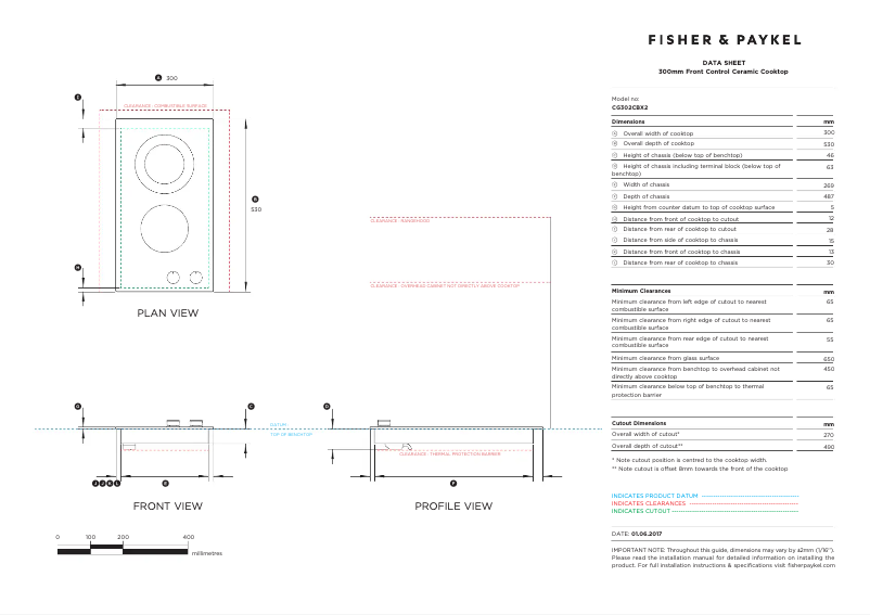 Page 1 de la notice Fiche technique Fisher & Paykel CE302CBX2