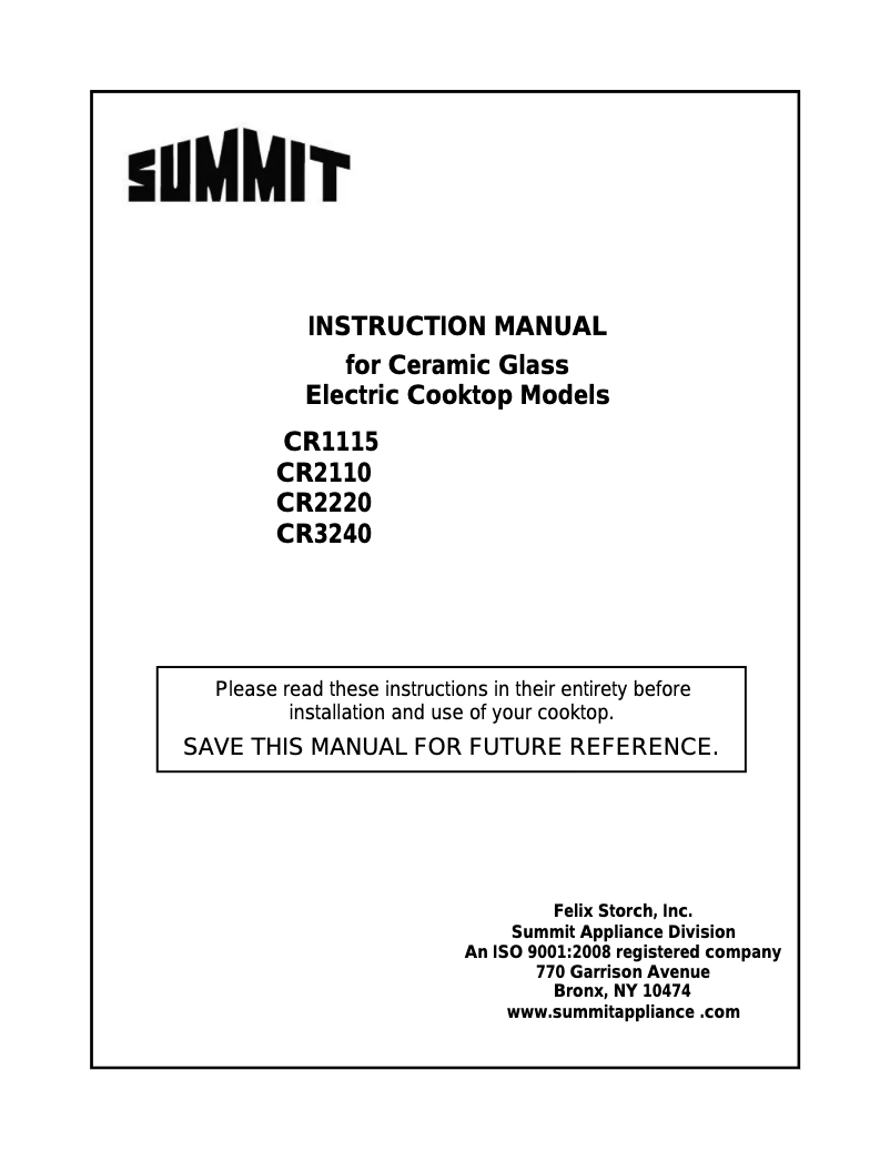 Page 1 de la notice Manuel utilisateur Summit CR3240