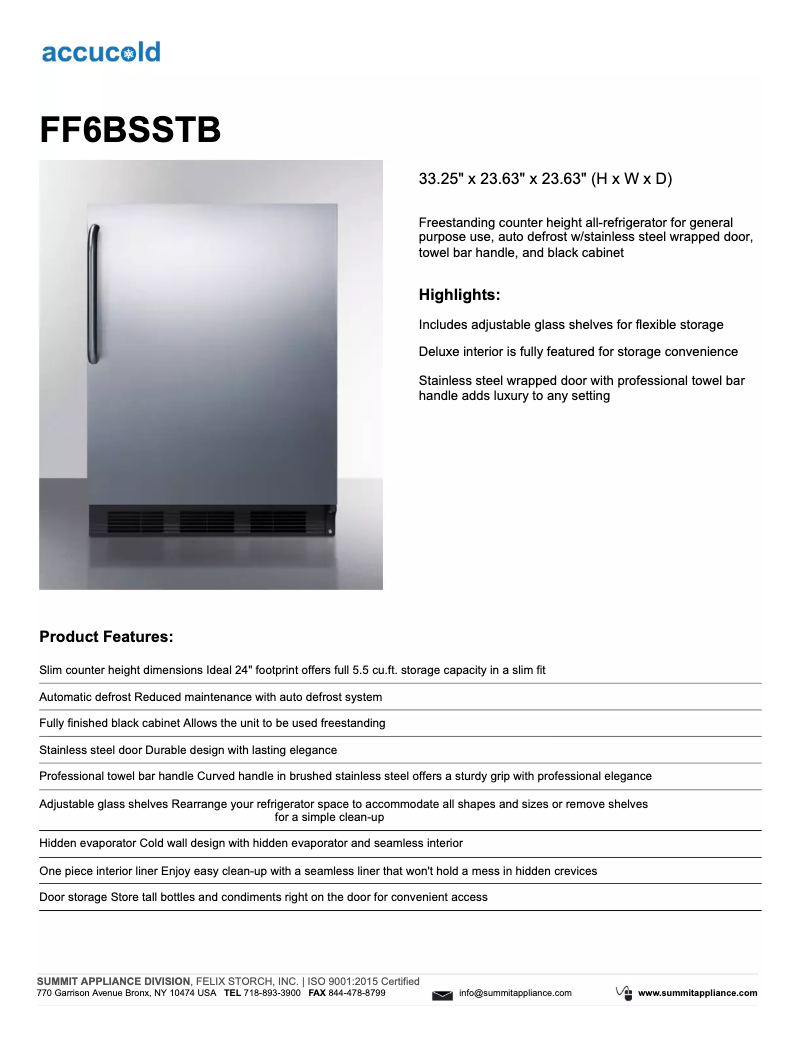 Página 1 del manual Ficha técnica Summit FF6BSSTB