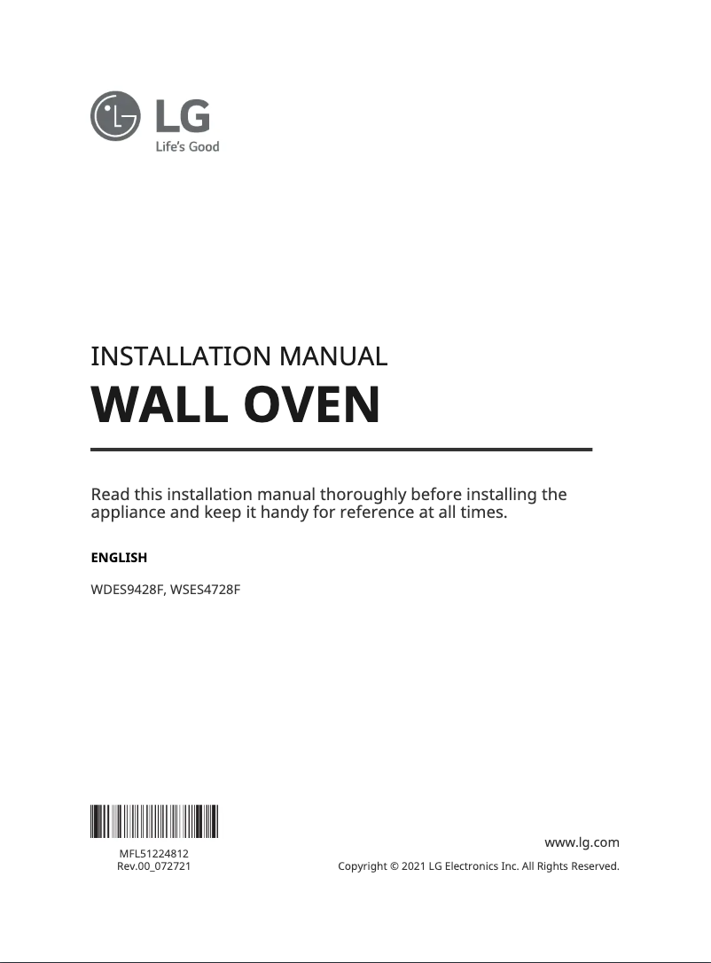 Page n°1 - Guide d'installation LG WDES9428F