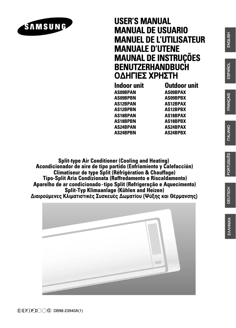Page 1 de la notice Manuel utilisateur Samsung AS12BPAX