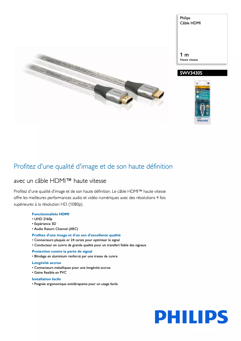 Page 1 de la notice Fiche technique Philips SWV3430S