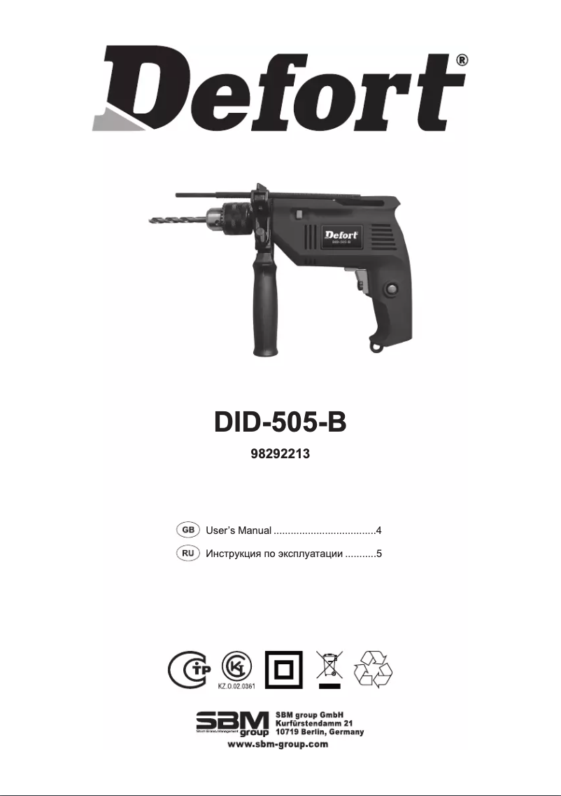 Page n°1 - Manuel utilisateur Defort DID-505-B