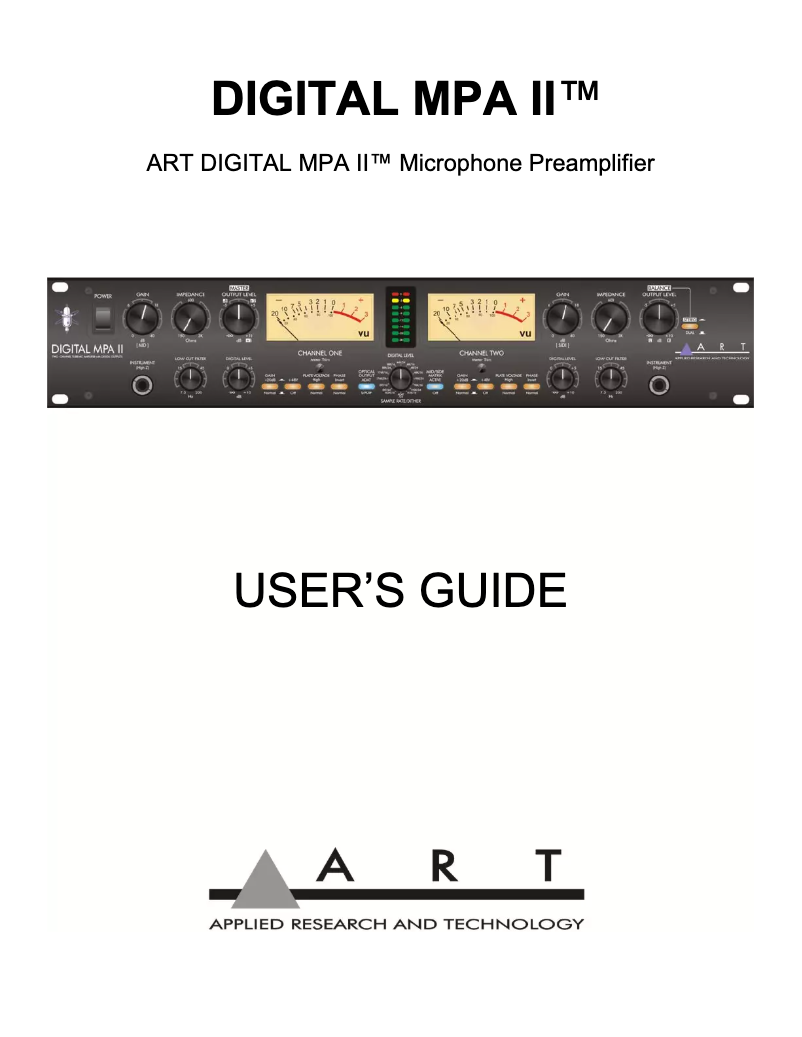 Page n°1 - Manuel utilisateur ART Digital MPA II