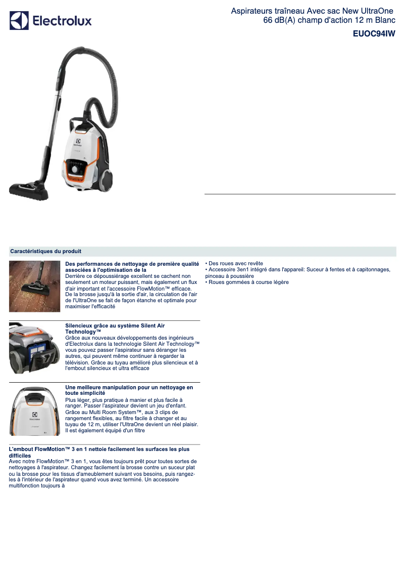 Page 1 de la notice Manuel utilisateur Electrolux UltraOne EUOC94IW