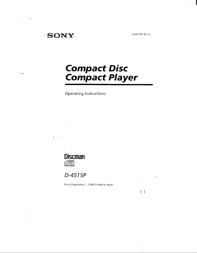 Image de la première page du manuel de l'appareil Discman D-451SP
