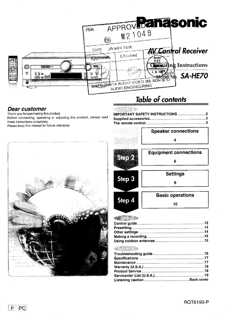 Image de la première page du manuel de l'appareil SA-HE90