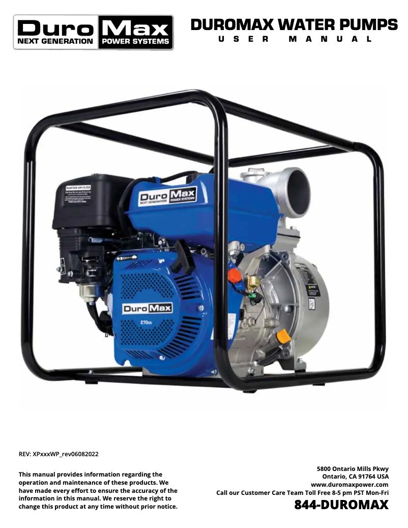 Page n°1 - Manuel utilisateur DuroMax XP904WP