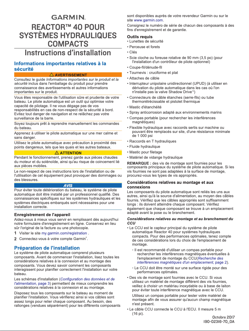 Page n°1 - Guide d'installation Garmin Compact Reactor 40