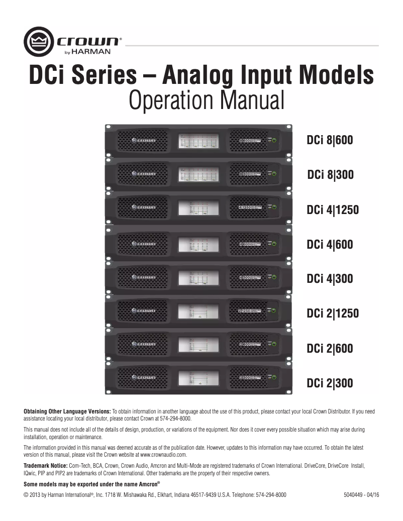 Page n°1 - Manuel utilisateur Crown DriveCore Install DCi 8|600
