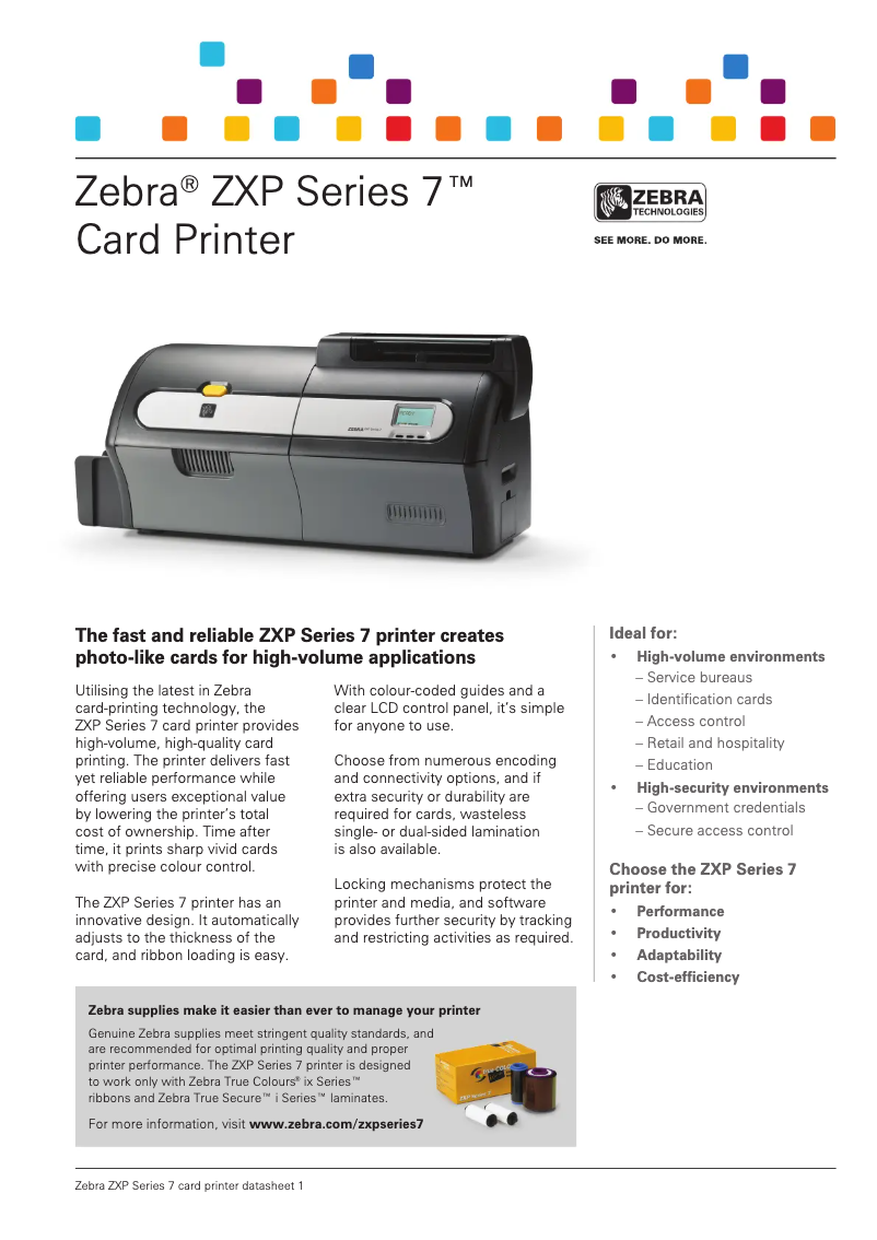 Page 1 de la notice Brochure Zebra ZXP Series 7