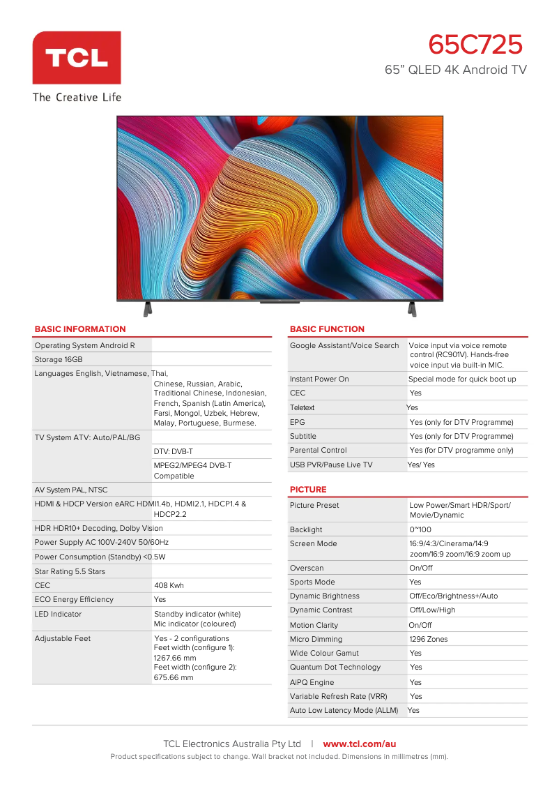 Image de la première page du manuel de l'appareil 65C725