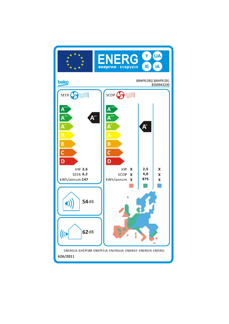 Page n°1 - Label énergétique Beko BRHPR 090 / BRHPR 091